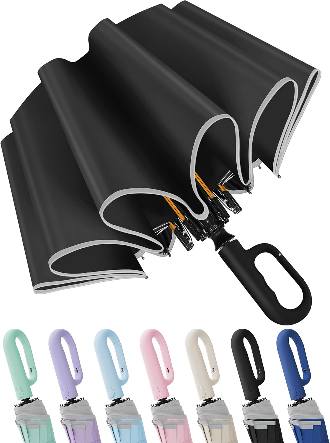 Seniny Travel Umbrella with Carabiner Handle, Windproof Large Umbrellas for Rain