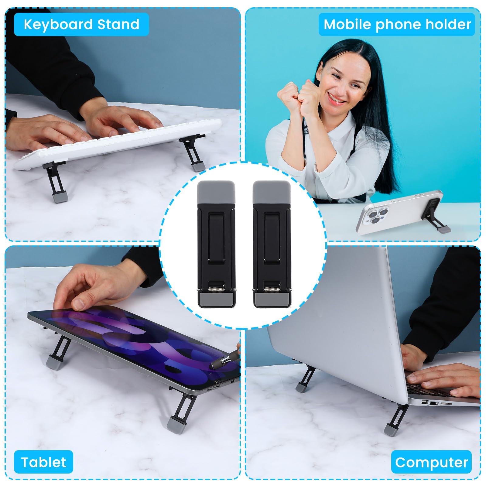 Mini Portable Laptop Stand Keyboard Riser Adjustable Invisible Black 2 PCS