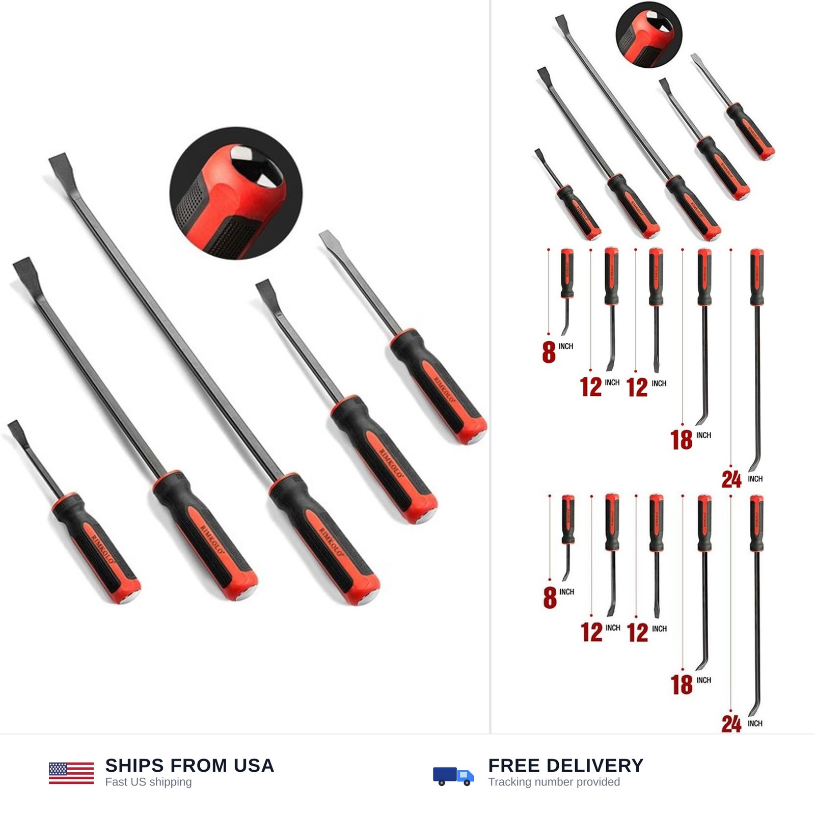 Pry Bar Set, 5-Piece Heavy Duty Pry Bars with Thicker Strike Caps, Mechanic H...