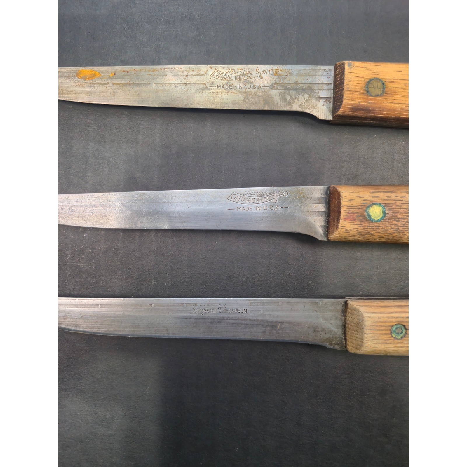 3 Vintage Old Hickory Ontario Knife Co & Forgecraft Carbon Steel Paring Knives