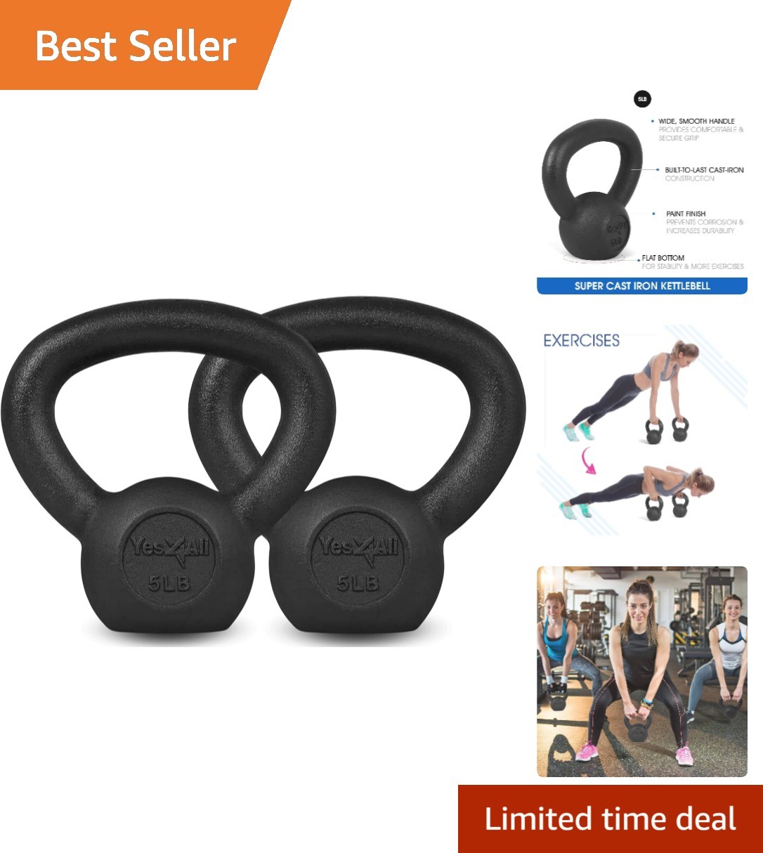 Durable 5 LB Kettlebell Set of 2 - Ergonomic Design for Safe Strength Training
