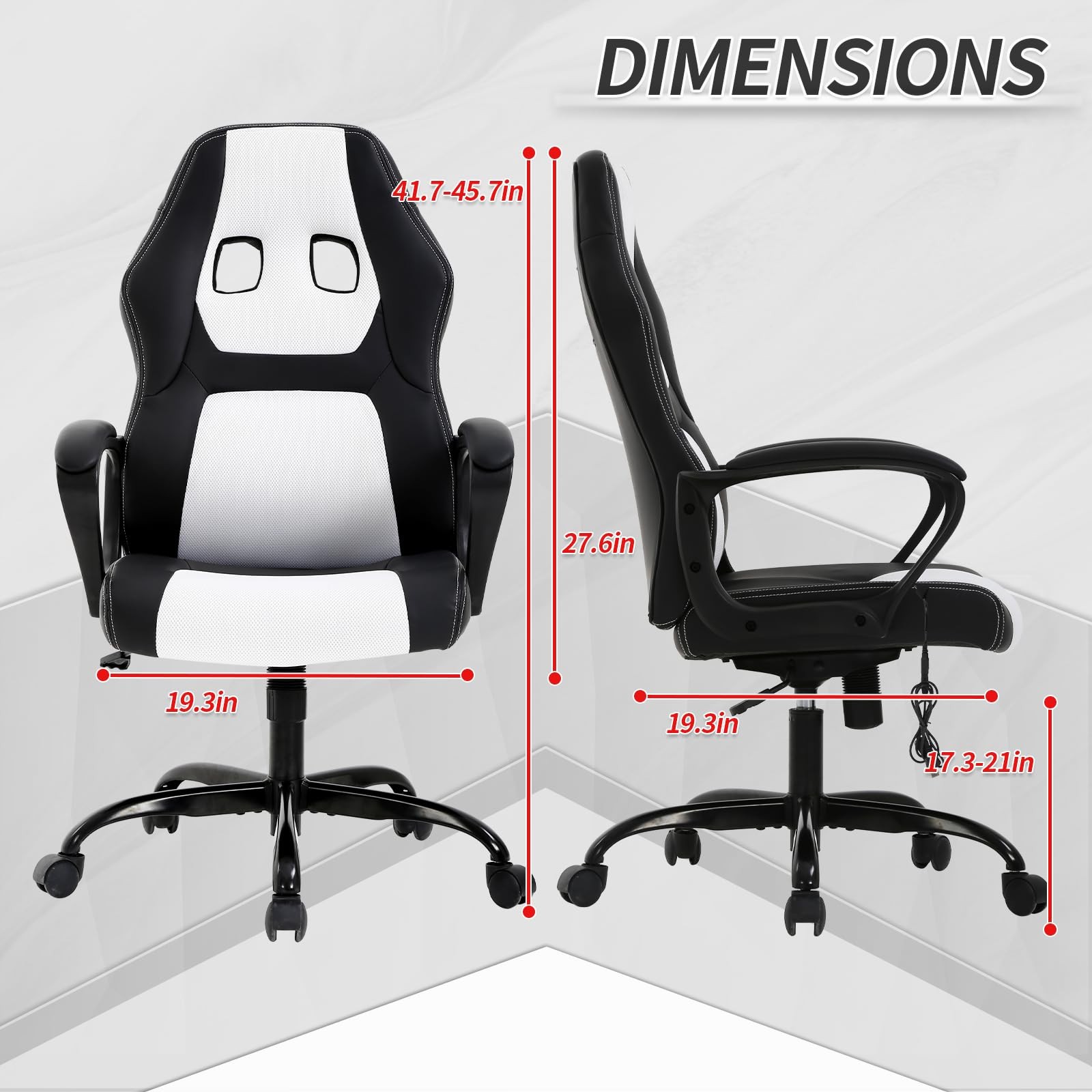 Office Chair Ergonomic Gaming High Back 1'6" x 1'7" x 3'9", White