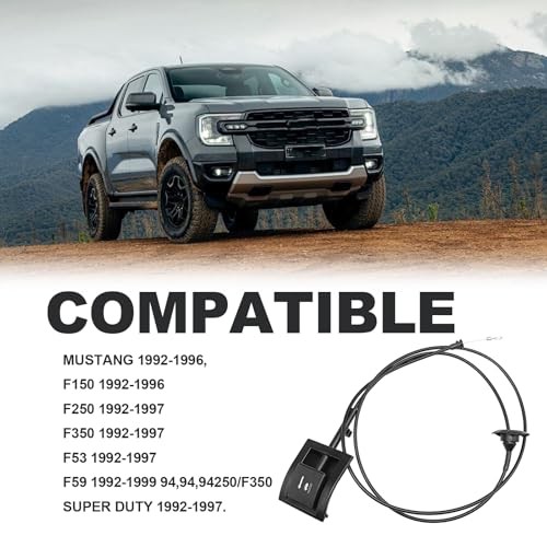 Hood Latch Release Cable Assembly with Handle, Compatible with Bronco F150