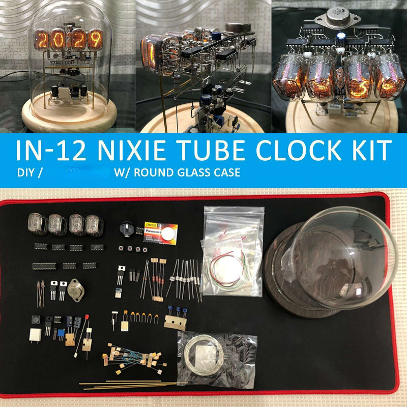 Classic Vintage IN-12 Nixie Tube Clock Kit DIY Unassembled W/Round Glass Case US