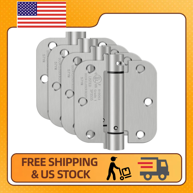 4 Pack 3.5 Inch Spring Loaded Self Closing Door Hinges with 5/8" Radius Corners