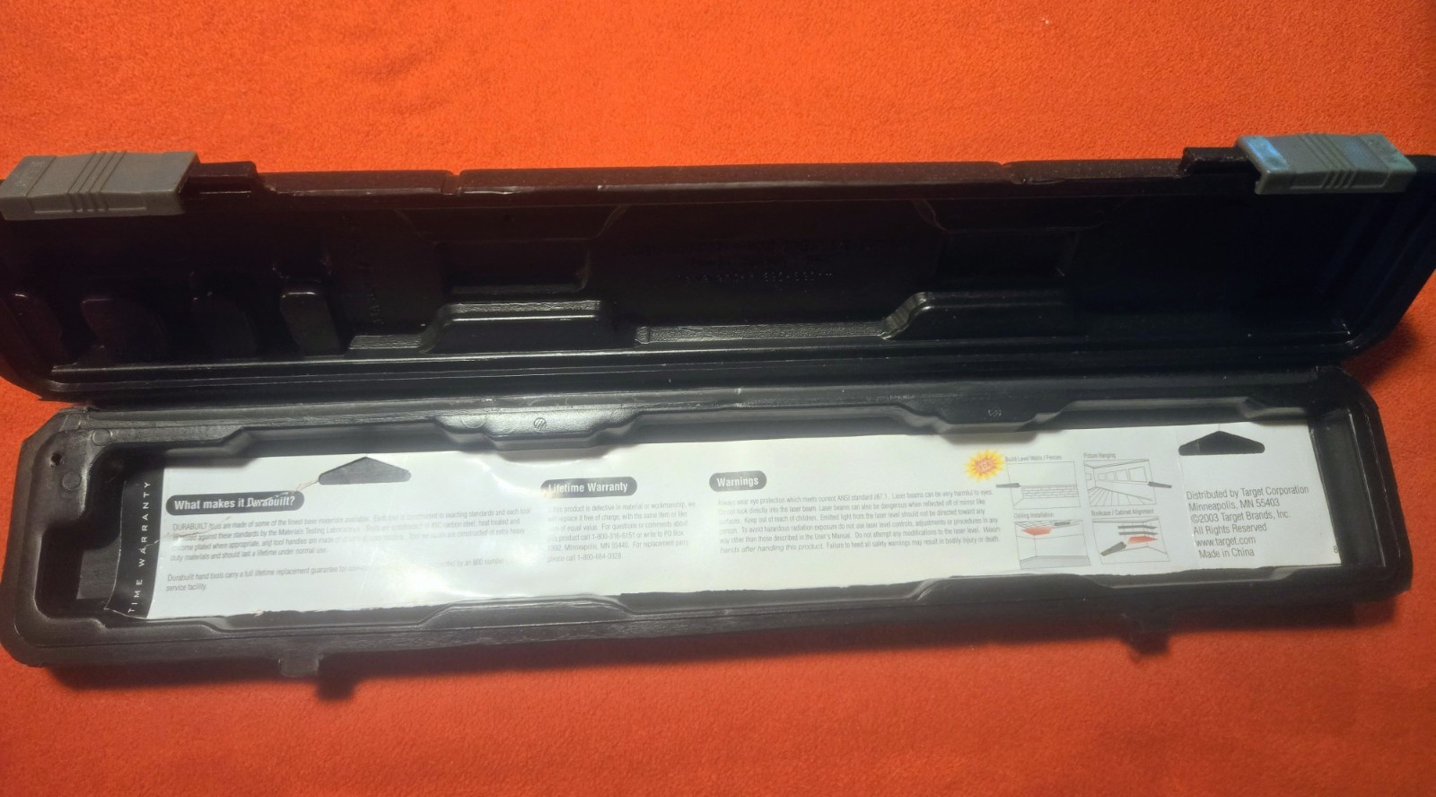 Durabuilt Box Laser Level 15 Inch Protractor Dial Level Silver Black with Case
