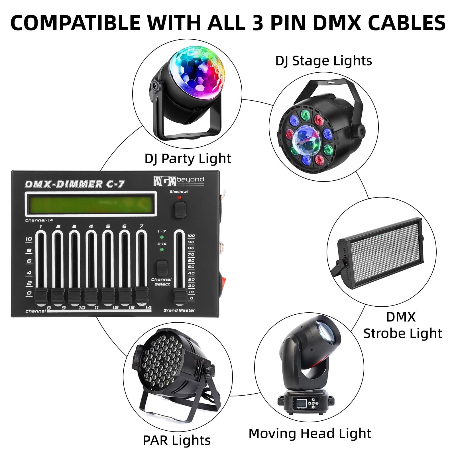 ygybeyond DMX512 Controller 14-Channel Mini Lighting Console, Portable DJ Light