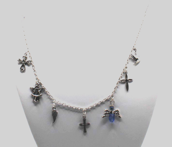 Handcrafted 9" silver chain with various religious themed charms bracelet