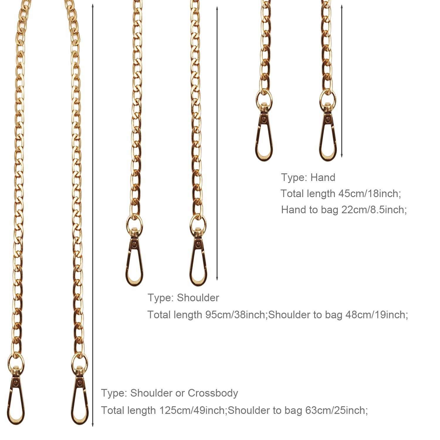 3 Pack Gold Metal Chains for Purse Strap Wallet Bag Chain Replacement