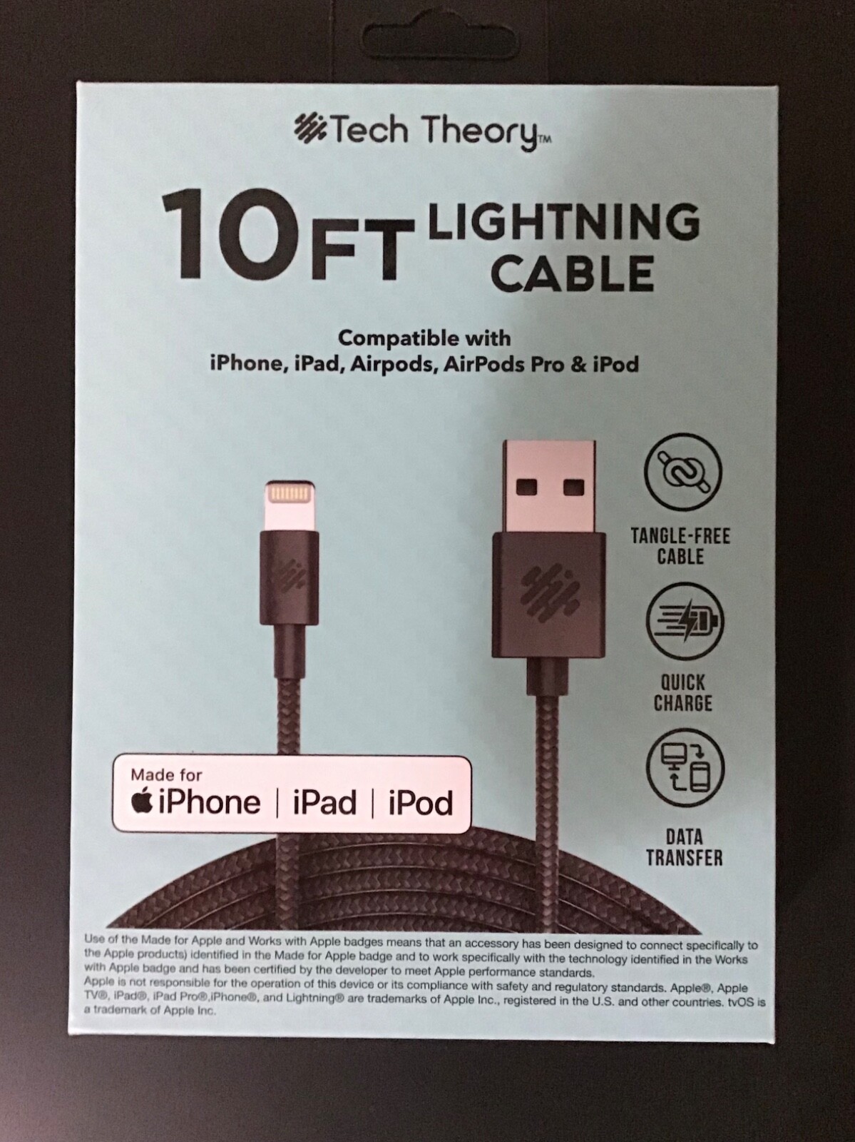 NEW Tech Theory 10ft Cable Compatible with iPhone, iPad, iPod-Charge/Transfer