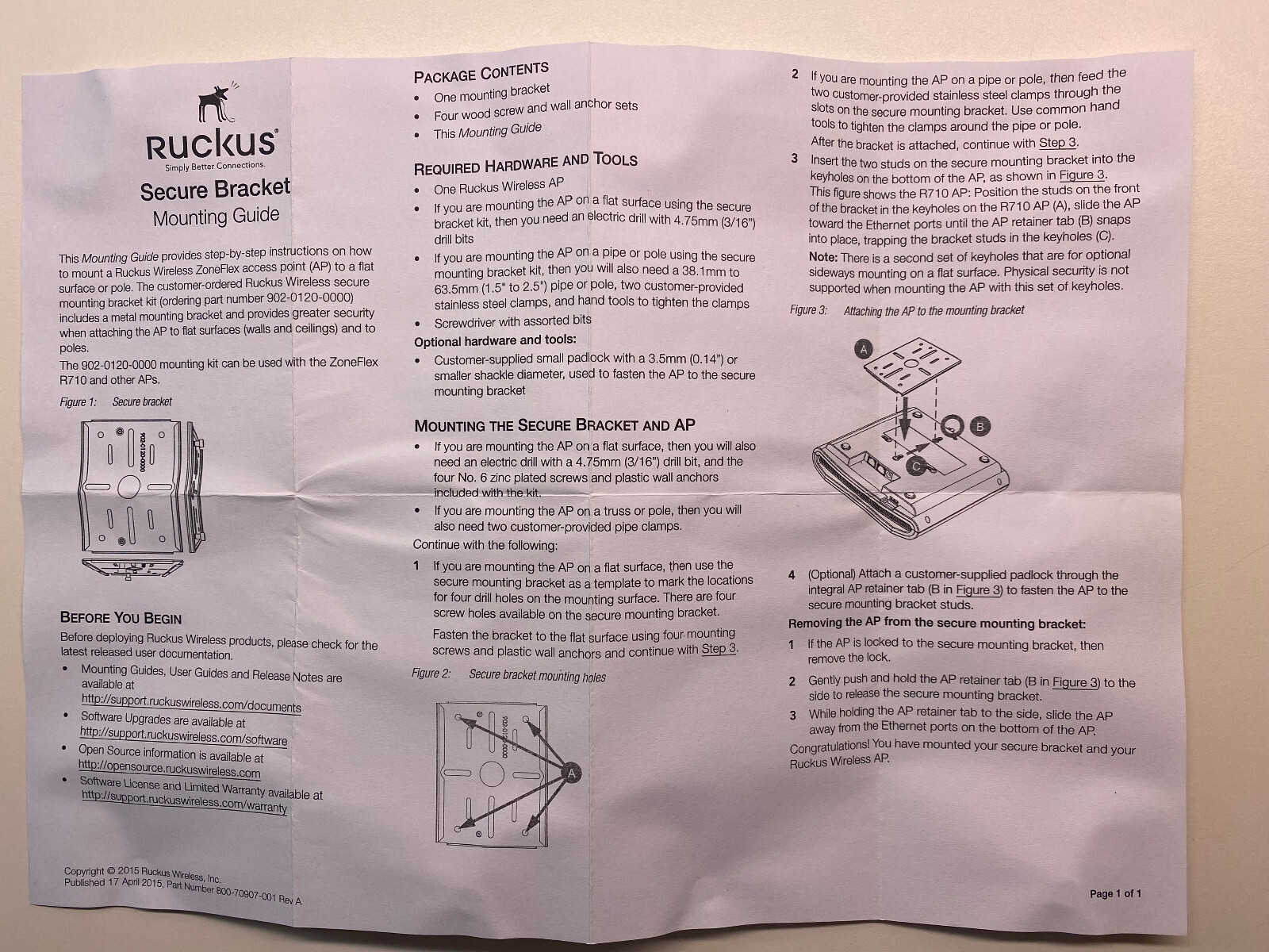 Ruckus Wireless Mounting Bracket for Wireless Access Point AP (902-0120-0000)