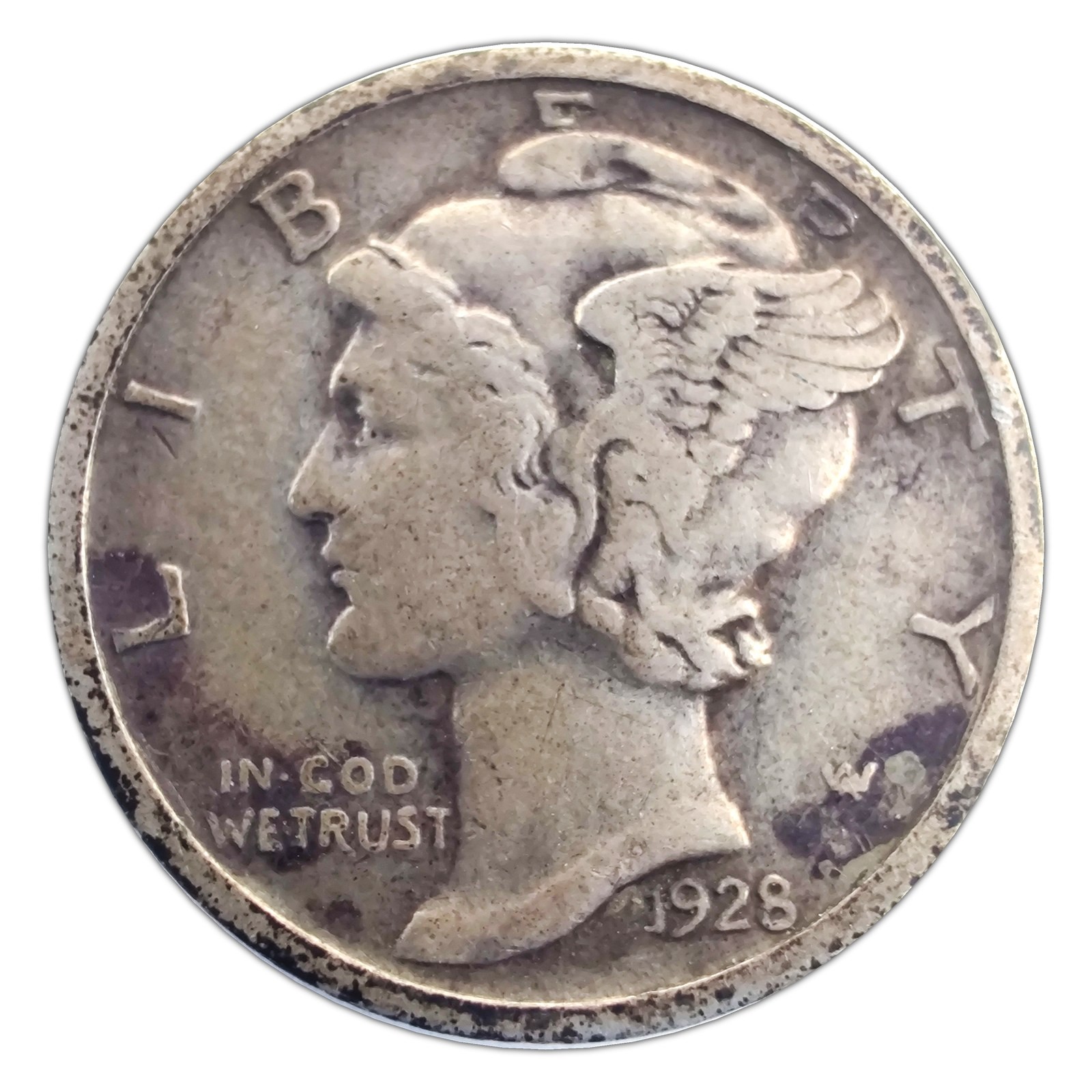 1928-D Mercury Dime F Fine 90% Silver