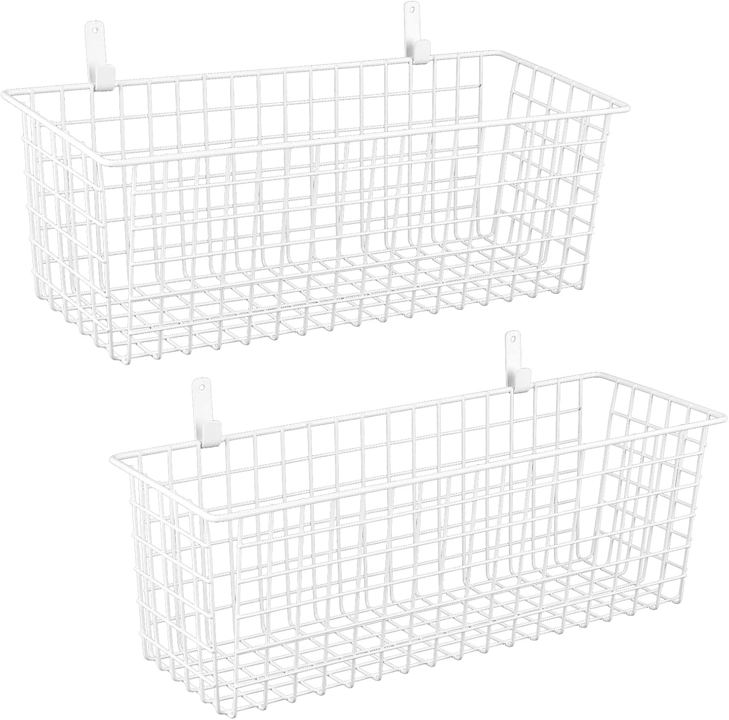 2 Sets Extra Large Hanging Wall Basket, White Metal Wire Baskets with Steel Hook
