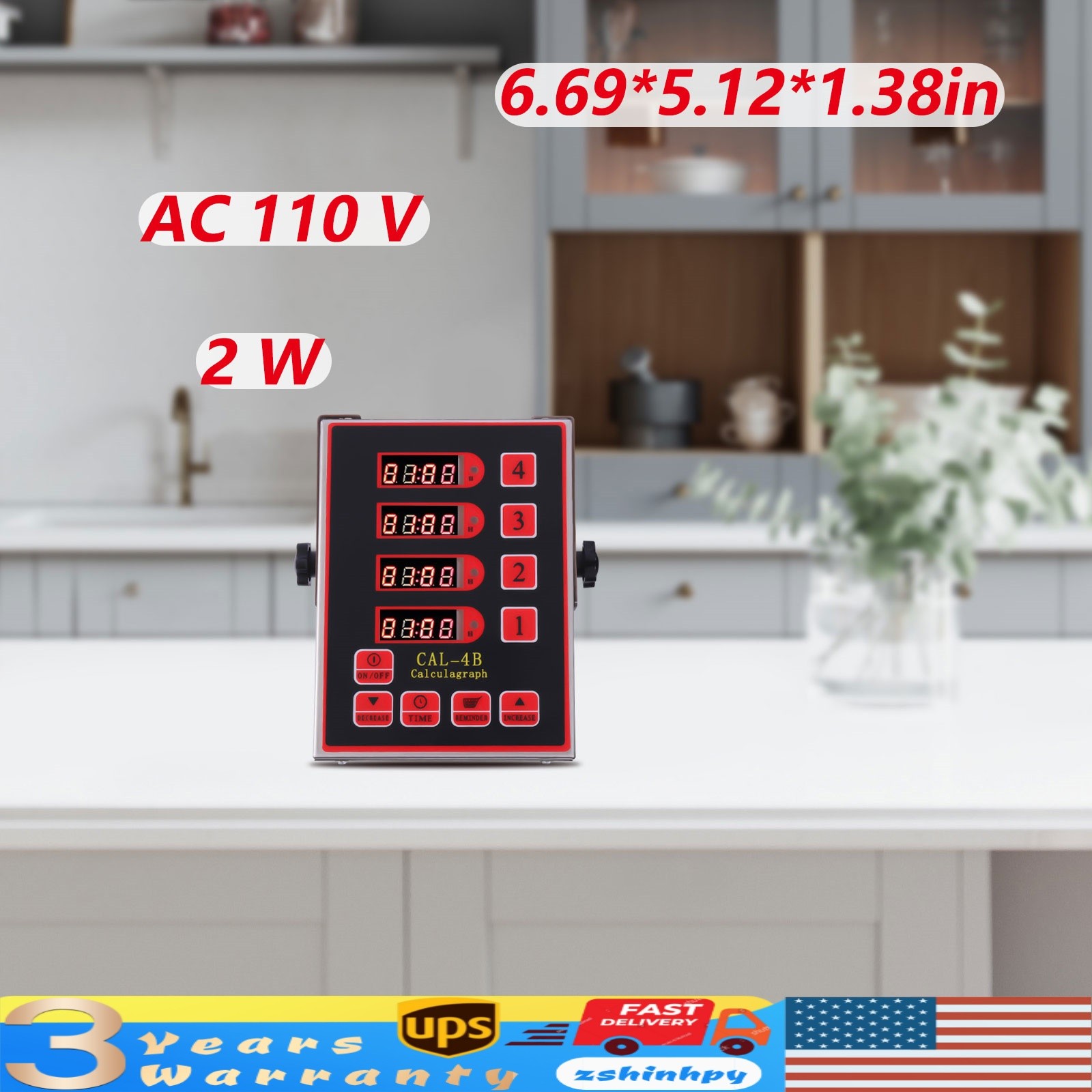 Commercial 4 Channels Kitchen Timers Restaurant Timer Loud Red Stainless Steel
