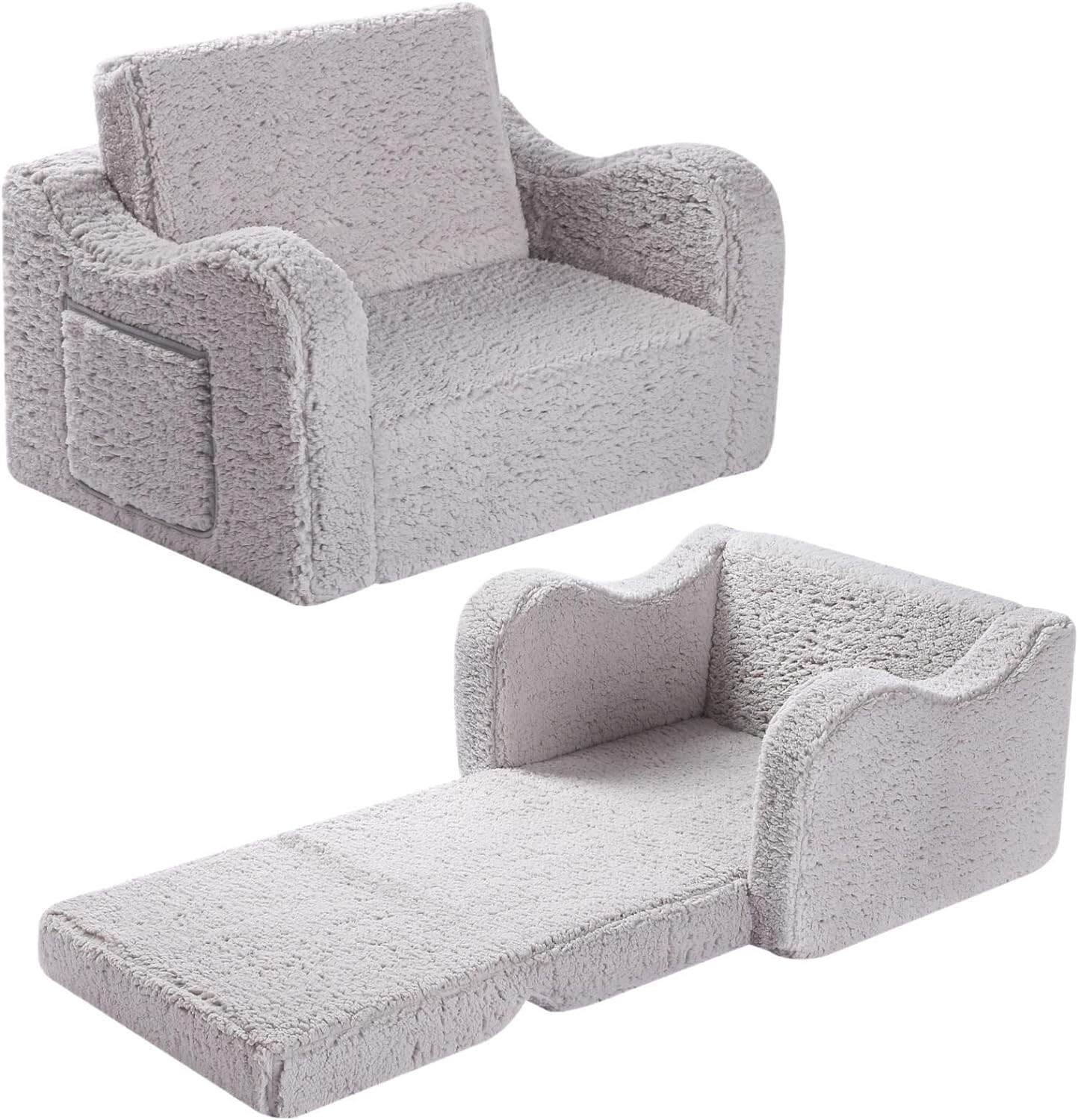MOMCAYWEX Kids Extra Wide Chairs for Toddler, 2-In-1 Toddler Soft Sherpa Couch F