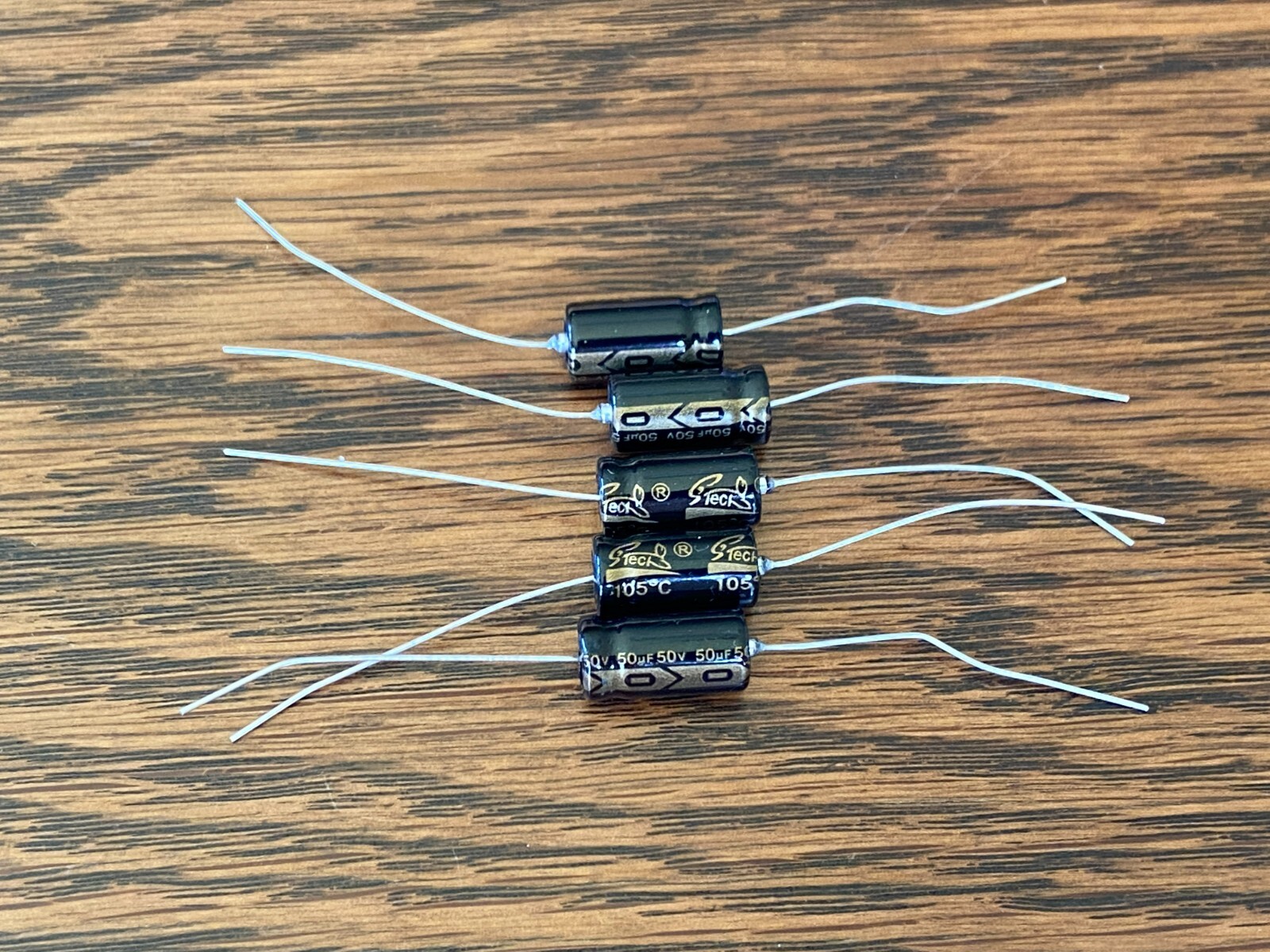 5 New Supertech 50 uf 50v Axial Capacitors Guitar Tube Amp & Stereo Caps (Qty