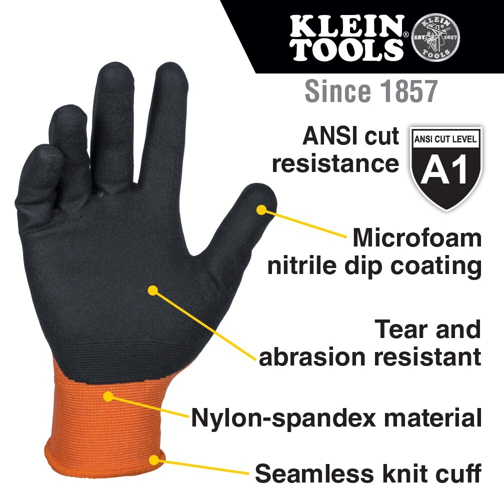 Klein Tools 60582 Knit Dipped Gloves, Cut Level A1, Touchscreen, X-Large, 2-Pair