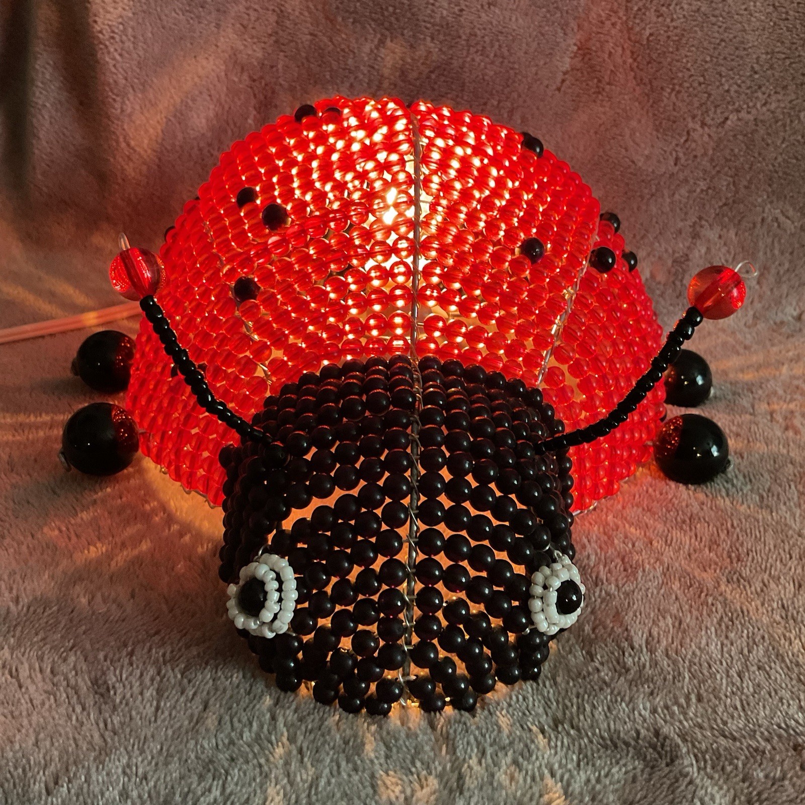 Beaded Ladybug Night Light Red Black Wire Bug Decor Works Plug In
