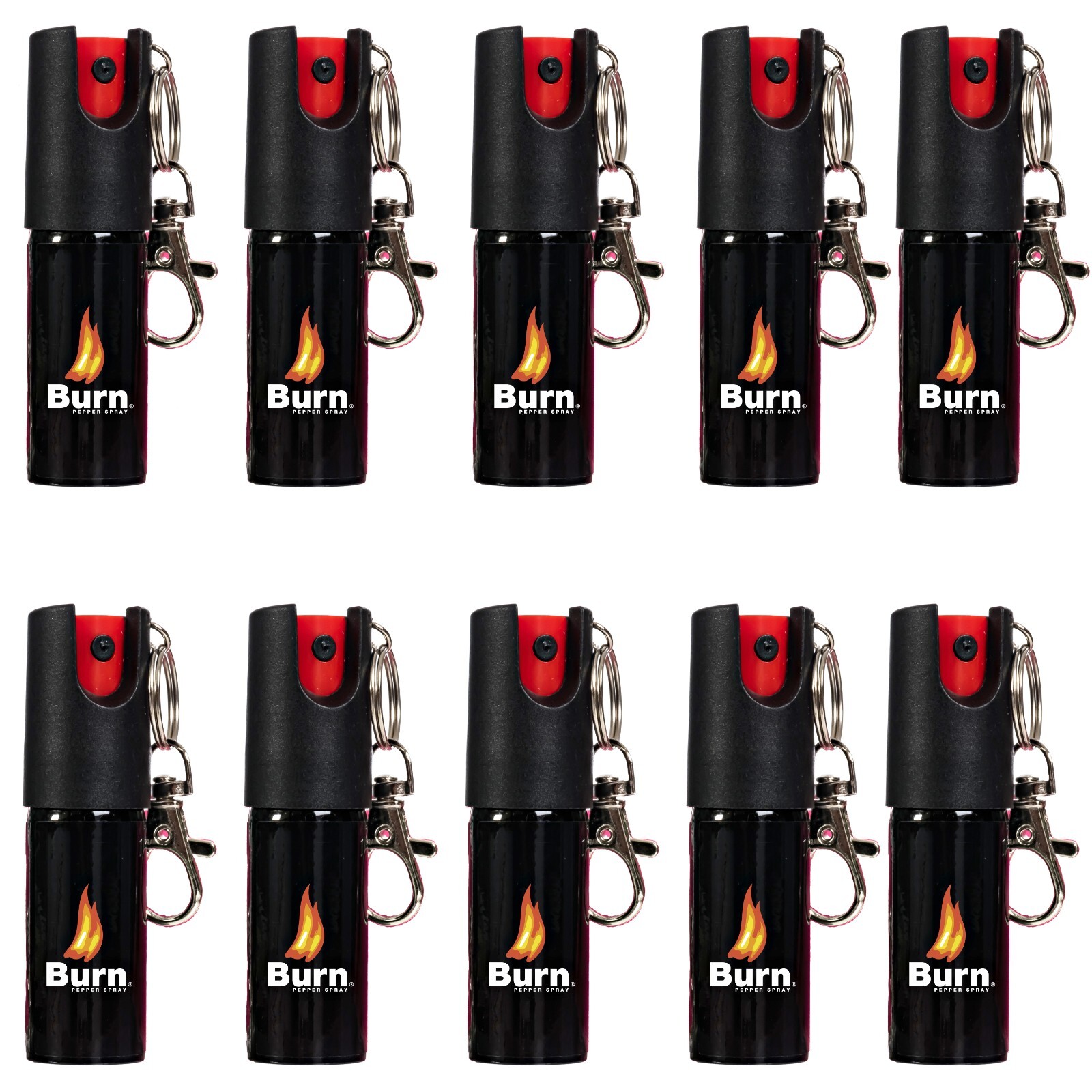 10 Pack BURN Pepper Spray 1/2oz Mini Keyring Keychain Self Defense Security