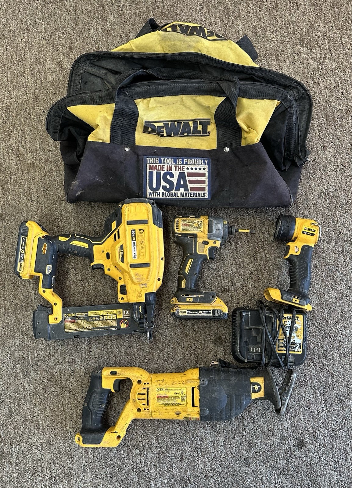 DeWalt Tools 1-DCS381, 1-DCN680, 1-DCF887, 1-DCL040, 1-DCB112 And 2-20v Max Lith