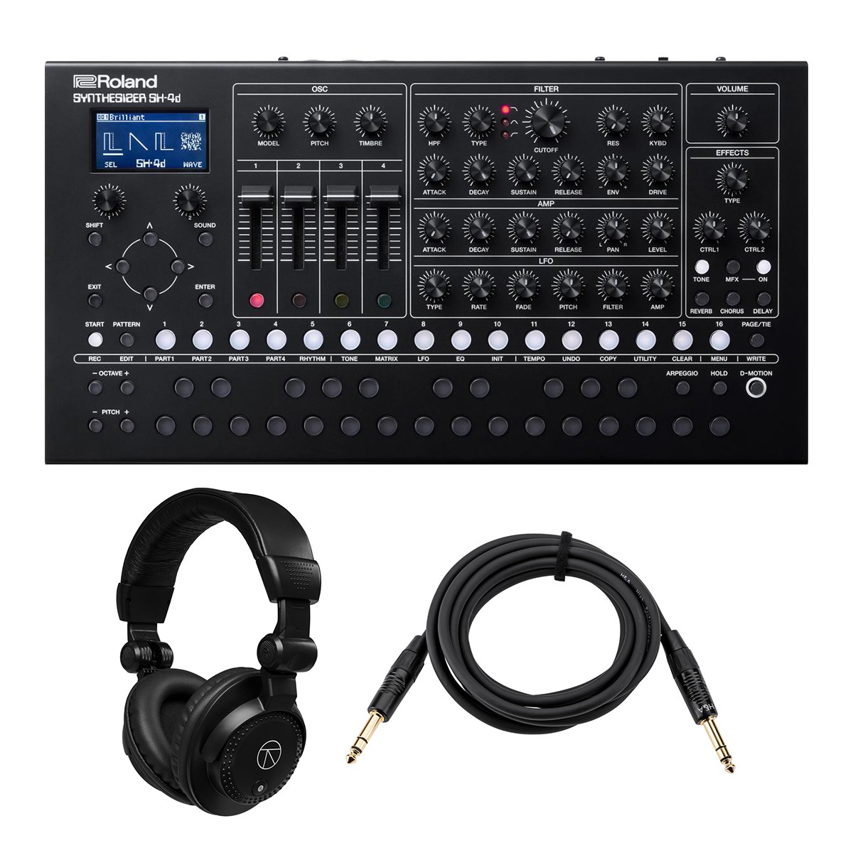 Roland SH-4D Compact Desktop Synthesizer, Bundle with Turnstile Audio TAPH100 Mo