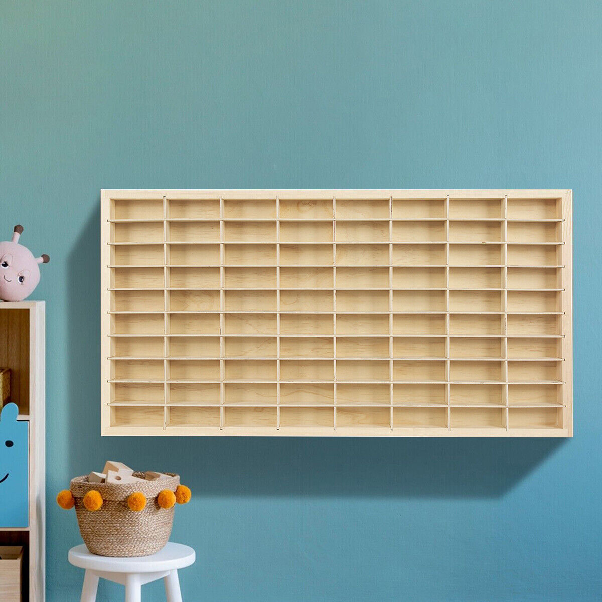 80 Grid Wooden Display Case for 1:64 Toy Car Model Wall Mounted Storage Stand US