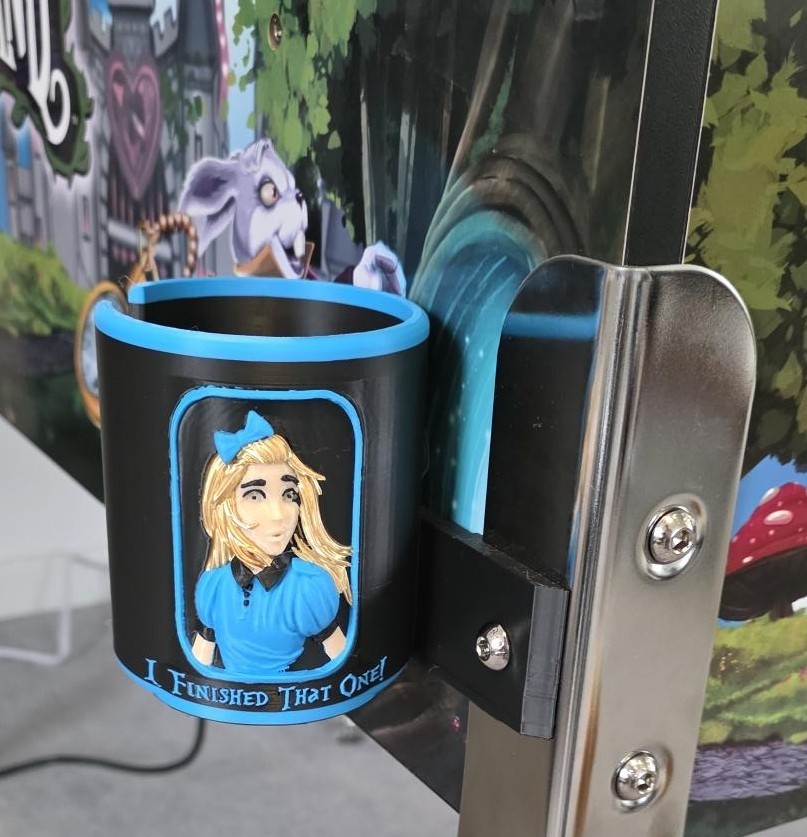 Alice Themed Pinball Cup Holder — “I Finished That One!” Edition