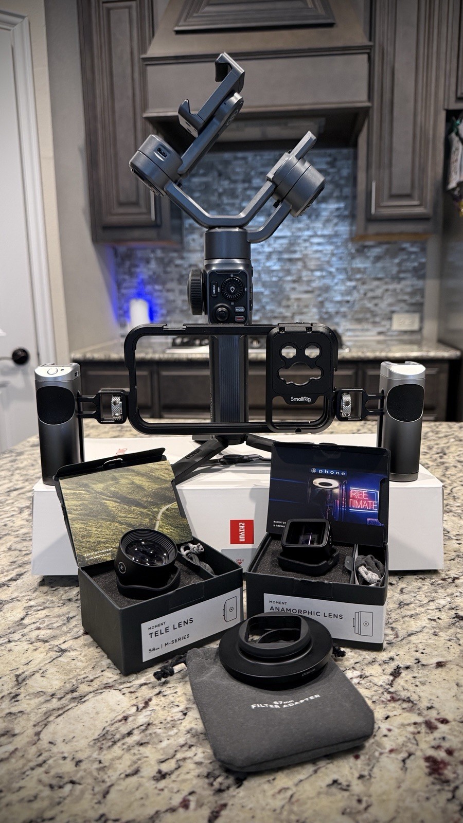 Mobile Filmmaking Kit – Moment Lenses + Zhiyun Smooth 5 + SmallRig cage