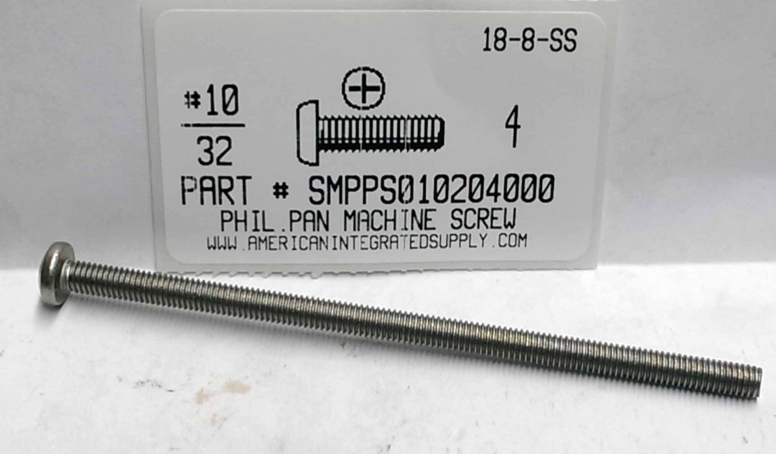 #10-32x4 Pan Head Phillips Machine Screws Stainless Steel (8)