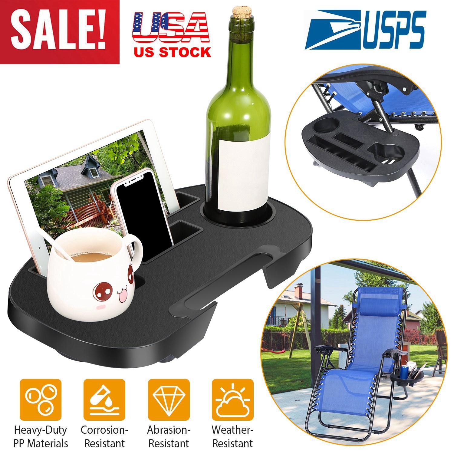 Zero Gravity Chair Cup Holder Clip On Side Tray w/Beverage Can Mobile Devices