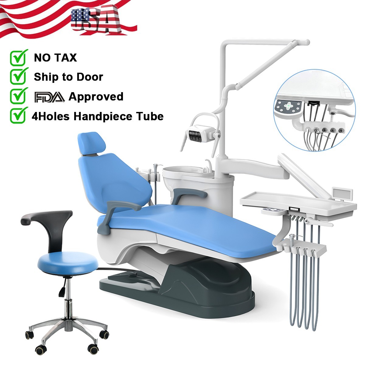 Dental Unit Chair TJ2688-A1 Computer Controlled DC Motor PU Hard Leather+Stool