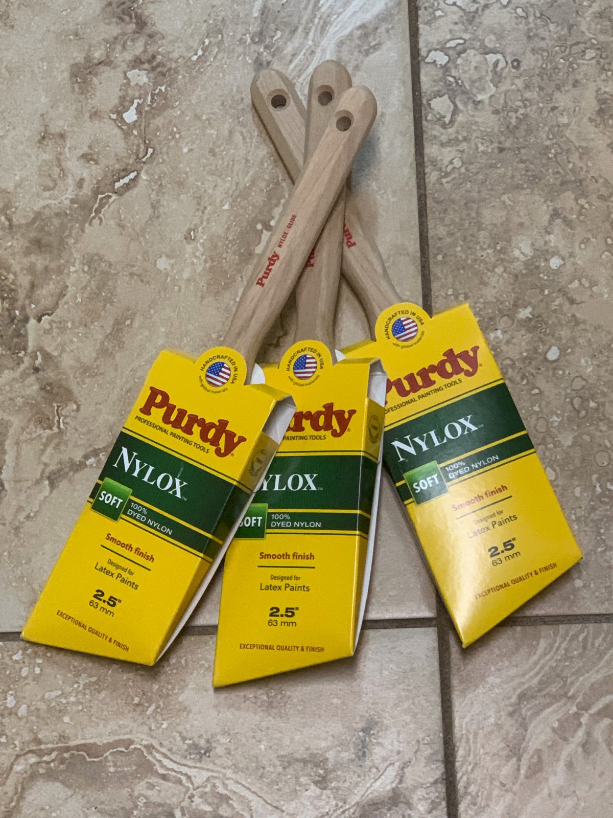 3 Genuine Purdy Nylox Smooth Finish Glide Angular 2-1/2" Paint Brushes 144152225