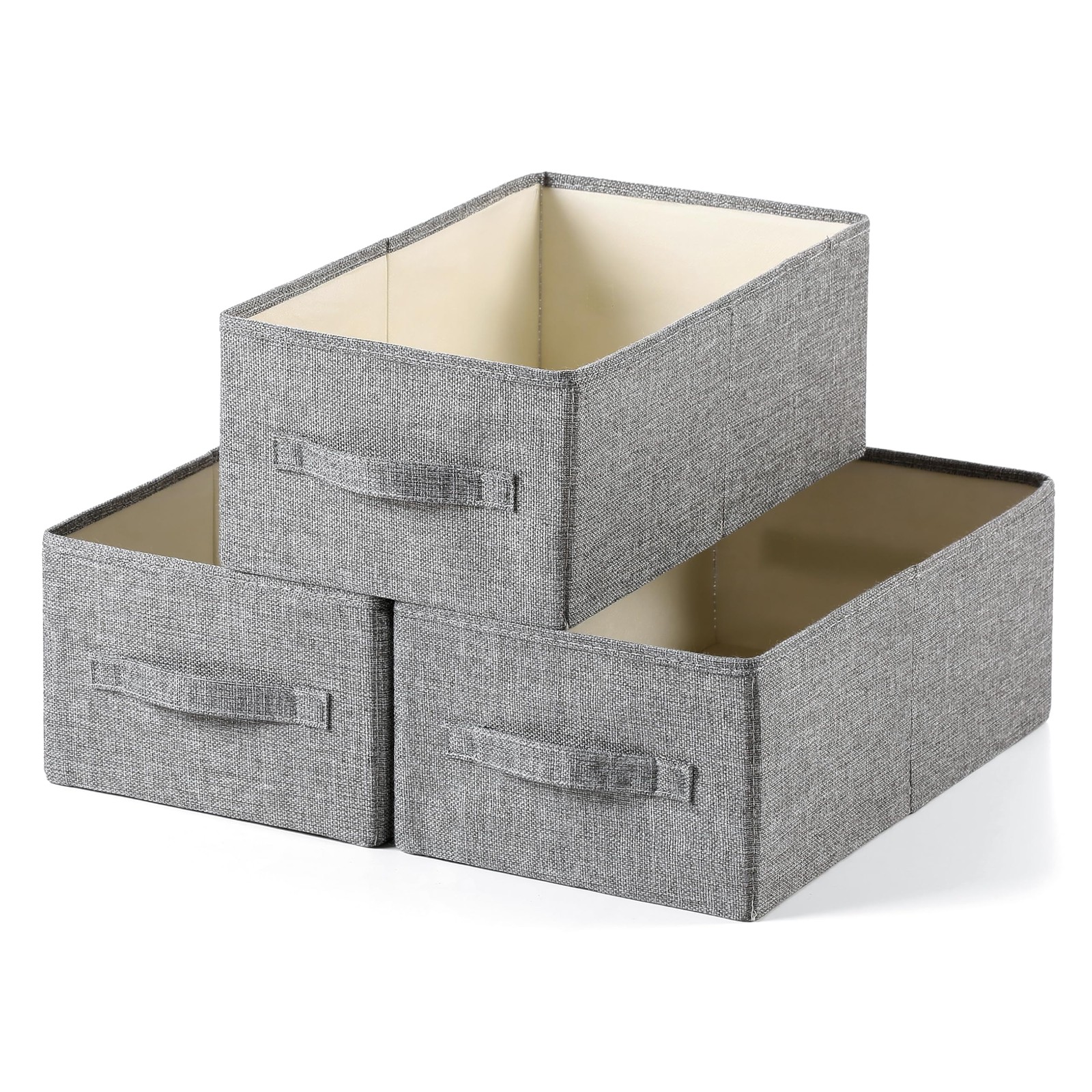 3 Pack Linen Folding Storage Bins Large Washable Clothing Closet Dark Grey