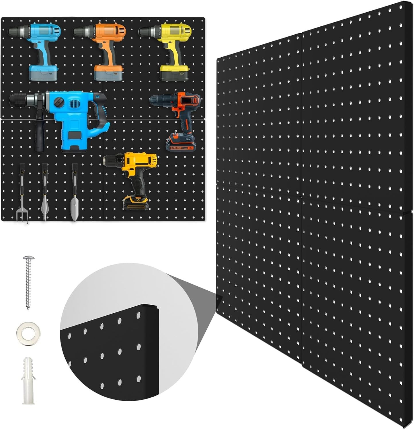 Peg Board, 4 Pack Metal Pegboard Panels Black Pegboards Wall 4PCS-Black