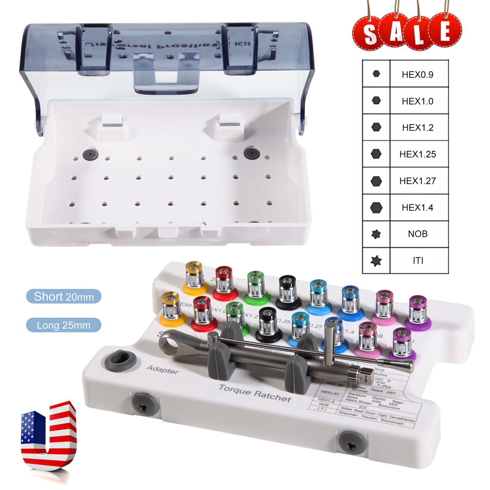 Dental Universal Implant Prosthetic Kit Torque Wrench Screw Drivers Remover +Box