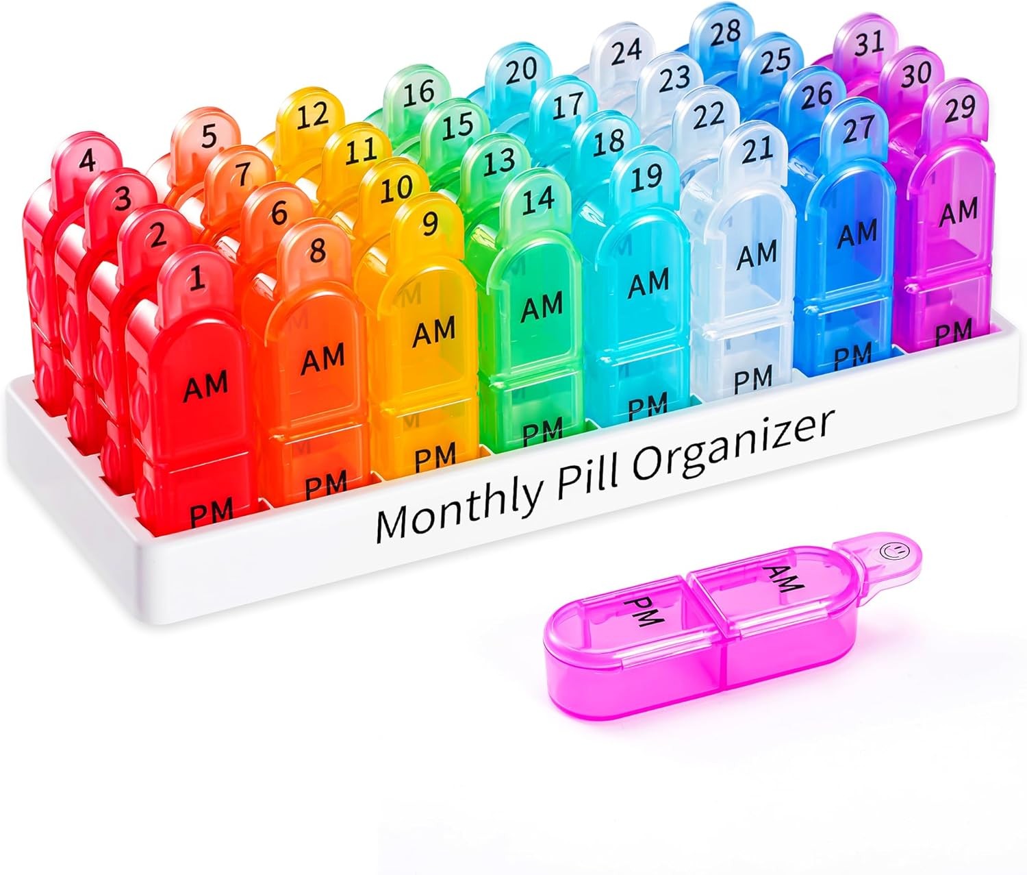 Daviky Monthly Pill Organizer 2 Times a Day - 30 Day Pill Box AM PM, BPA Free On