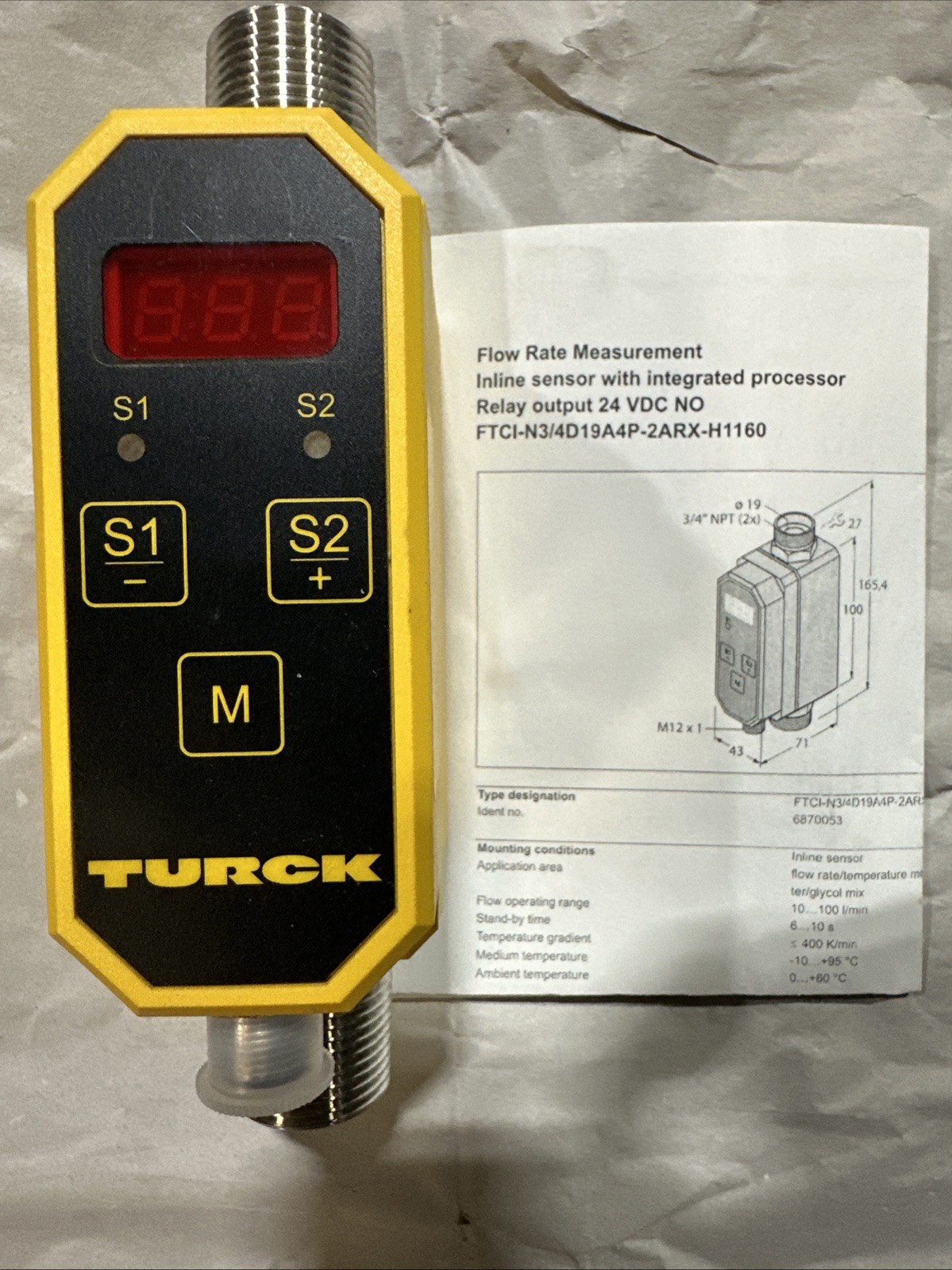 Turck FTCI Flow Sensor 3/4 NPT PNP M12 Industrial Thermal Flow Monitor H1160