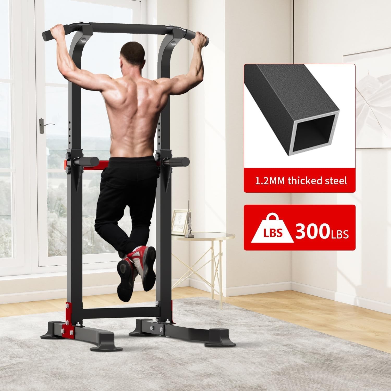 Pull Up Bar Dip Bar Squat Rack Workout Dip Station Height Adjustable Free