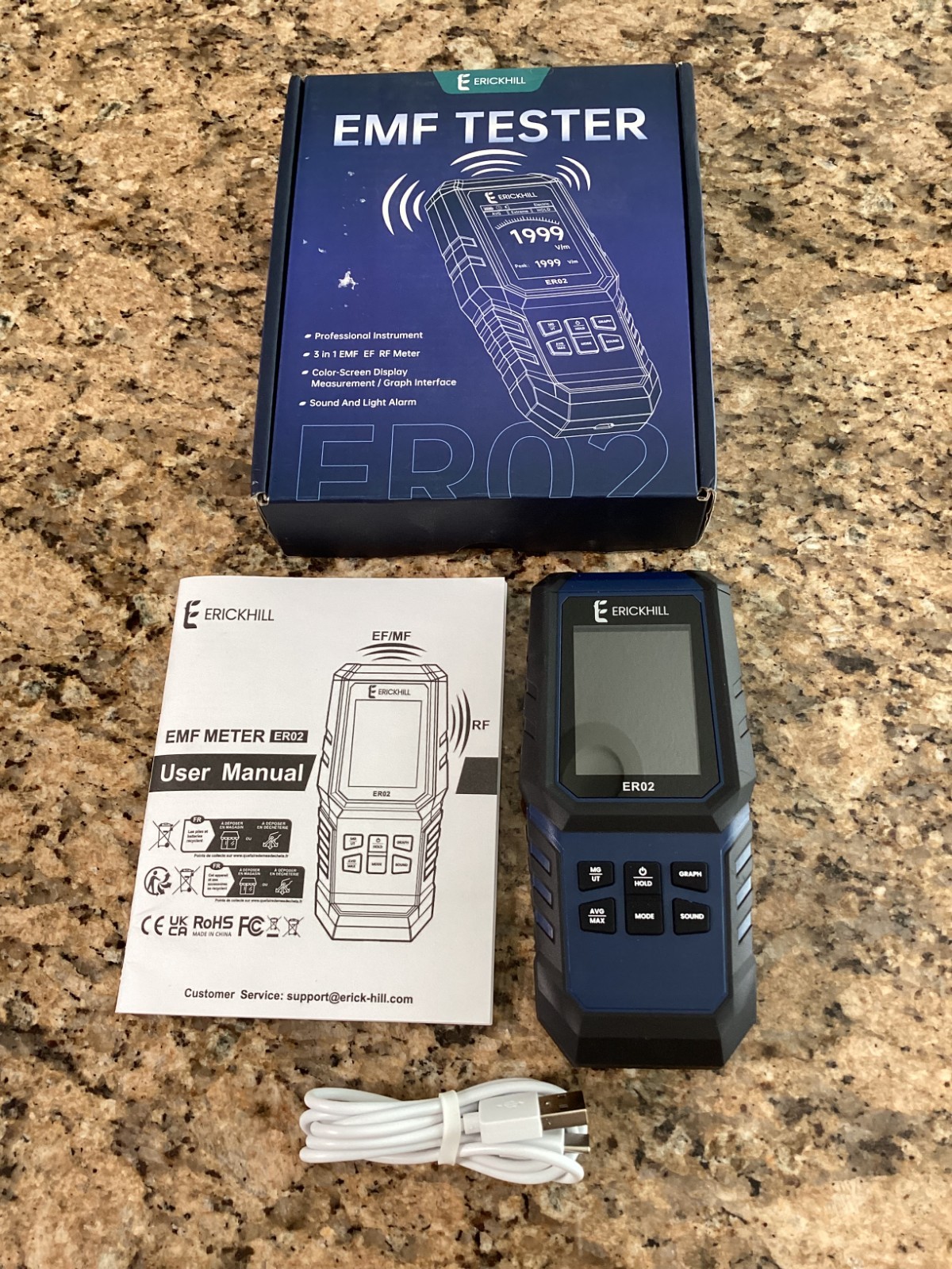 Erickhill ER02 EMF Tester 3 In 1 EMF EF RF Meter (OPEN BOX)