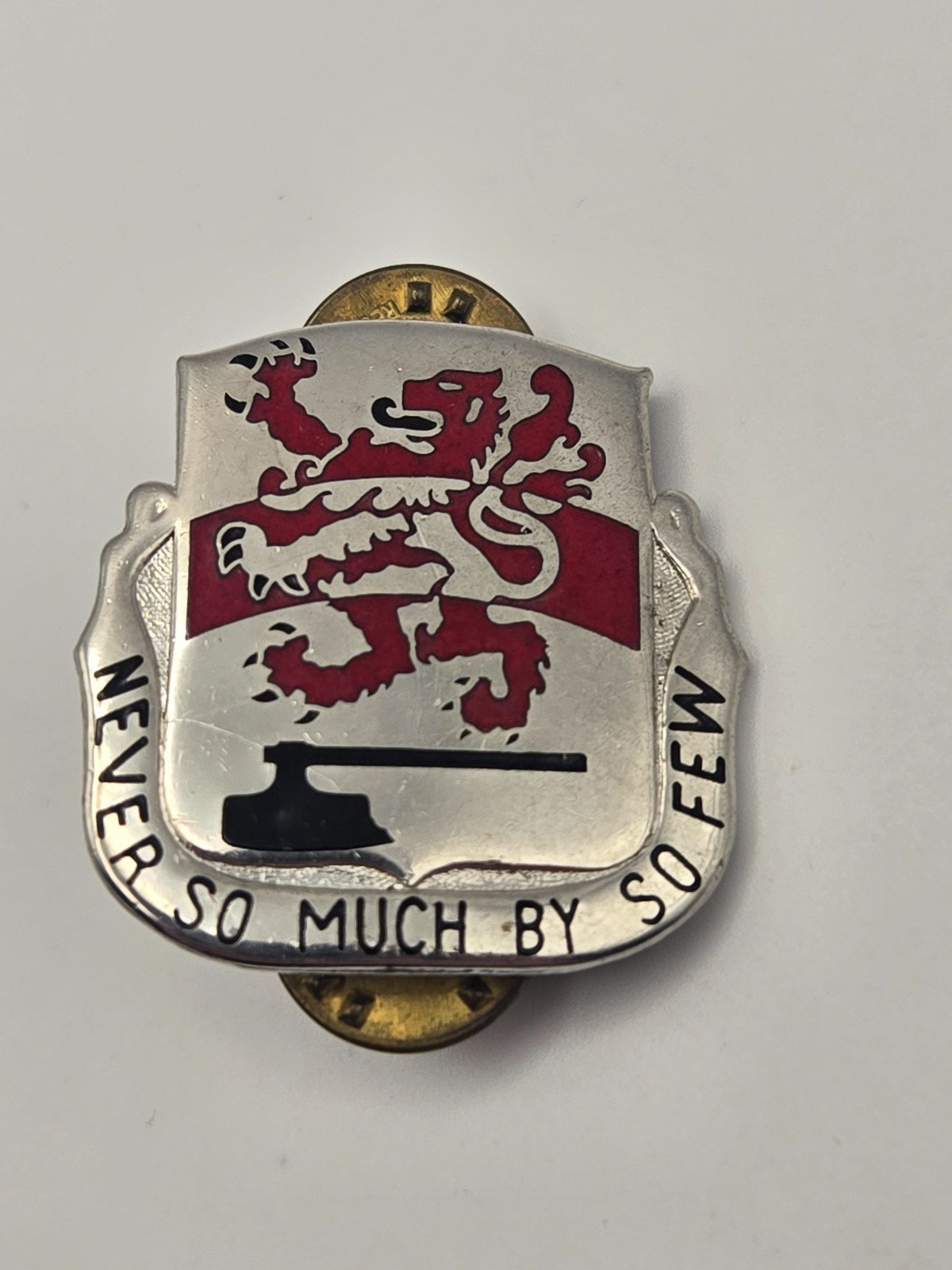 Vintage Army DUI Pin - "Never So Much By So Few" 458th Engineer Battalion