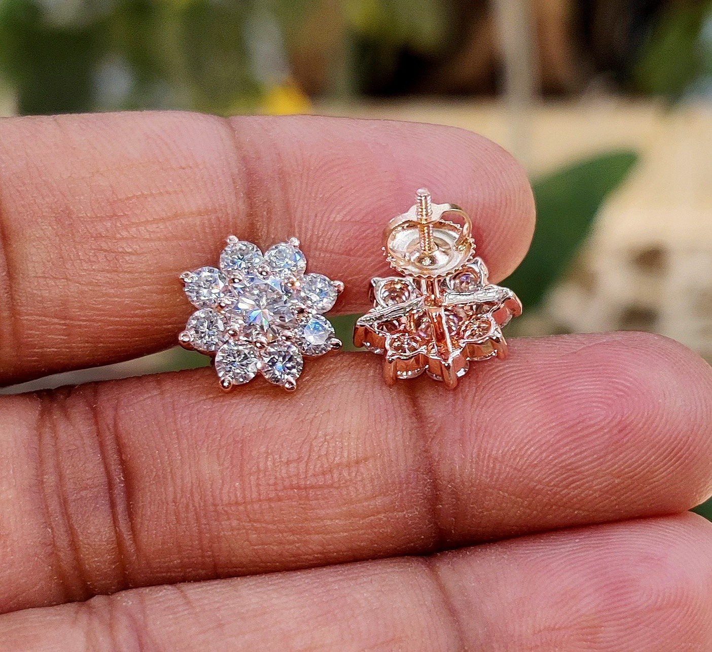 1.70Ct Round Cut Lab-Created Diamond Flower Stud Earrings 14K Rose Gold Plated