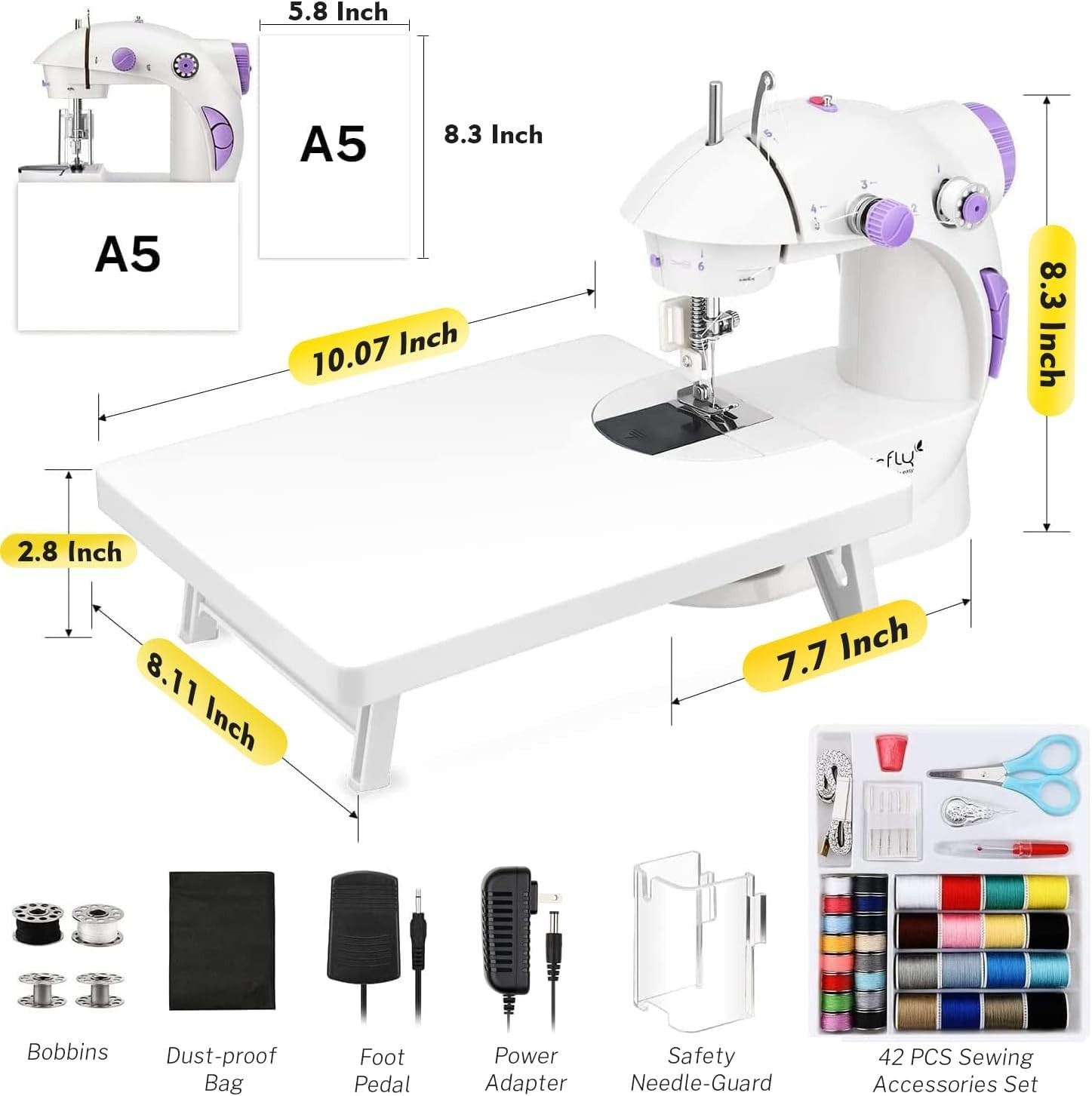 Compact Electric Sewing Machine with Extension Table - All-In-One for Beginners