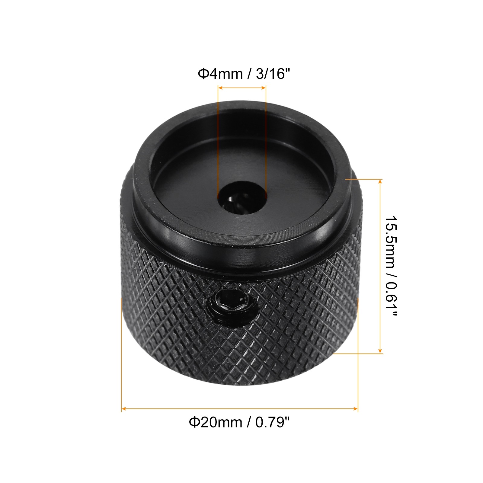2 Pcs Aluminium Knobs, 4mm IDx20mm ODx15.5mm, Arrow Indicator, Black