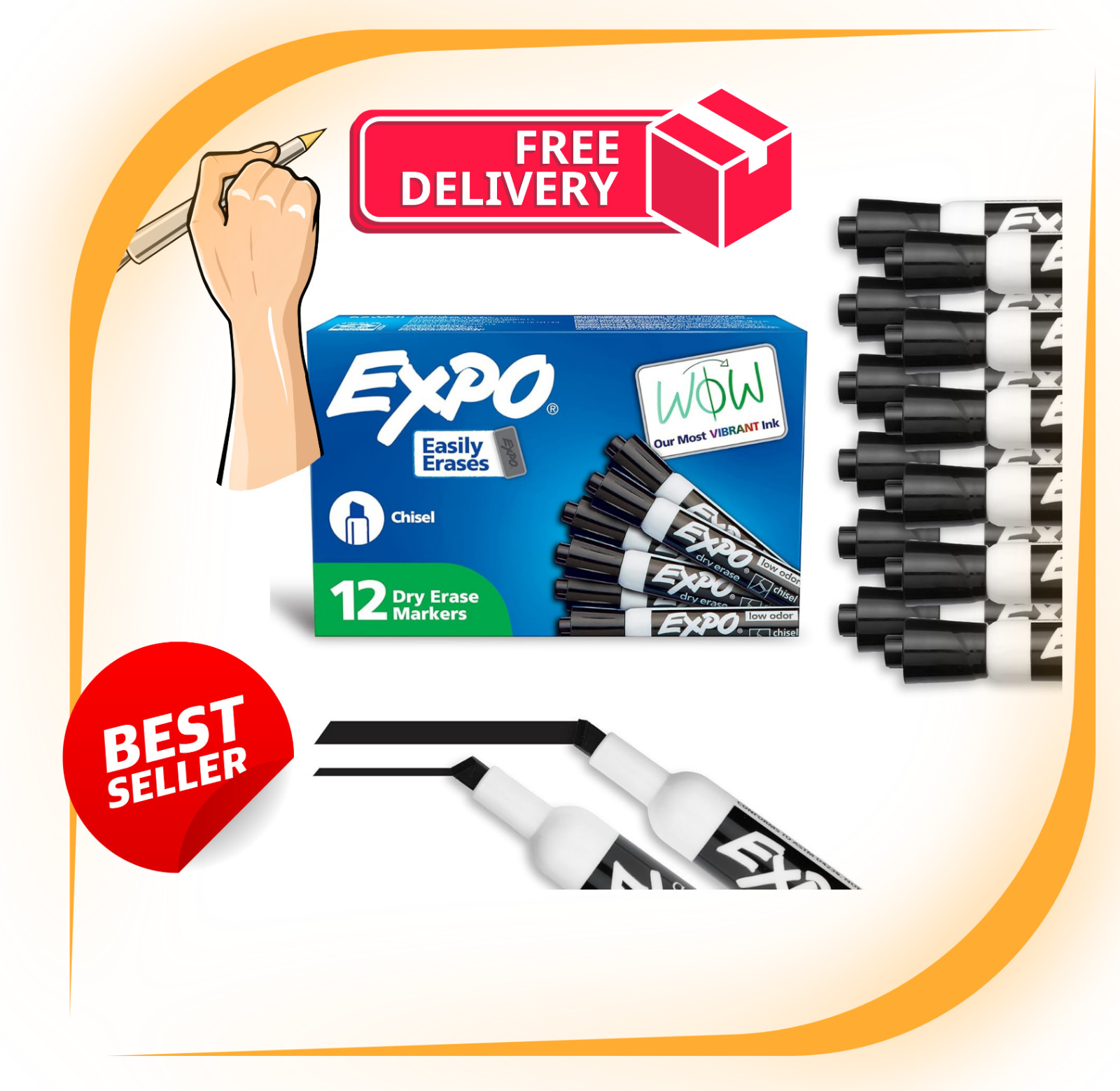 EXPO  Dry Erase Markers Black,  Chisel Tip Low Odor Whiteboard 12 pack