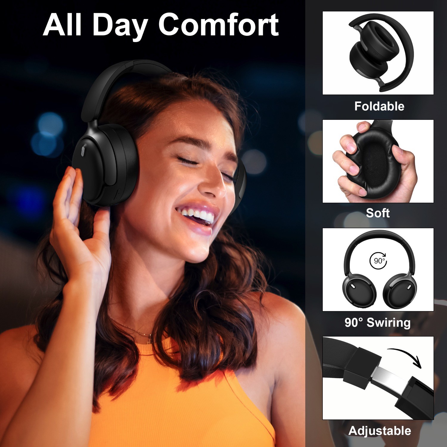 Wantek Over-ear Headphone Foldable Active Noise Cancelling Bluetooth Headset