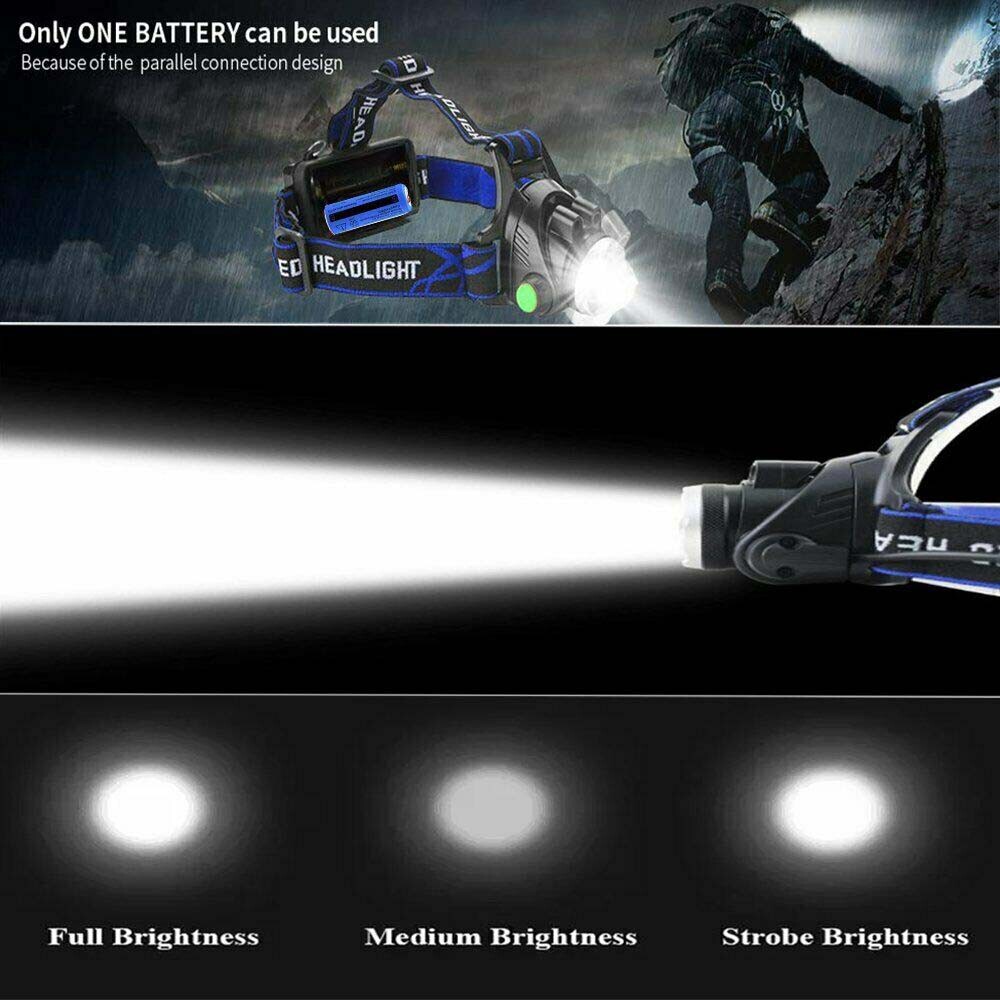 Powerful 12000000LM LED Rechargeable Headlight Zoomable Headlamp Head Torch US