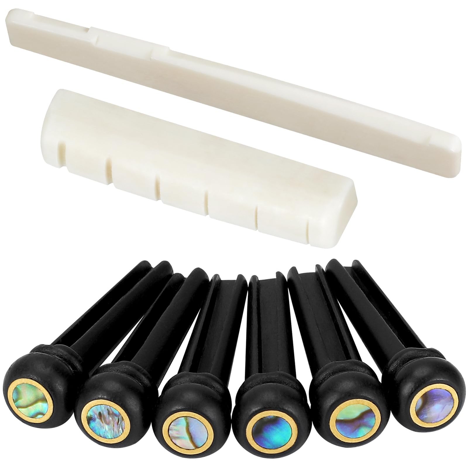 6 String Acoustic Guitar Bone Bridge Saddle and Nut and 6Pcs Ebony