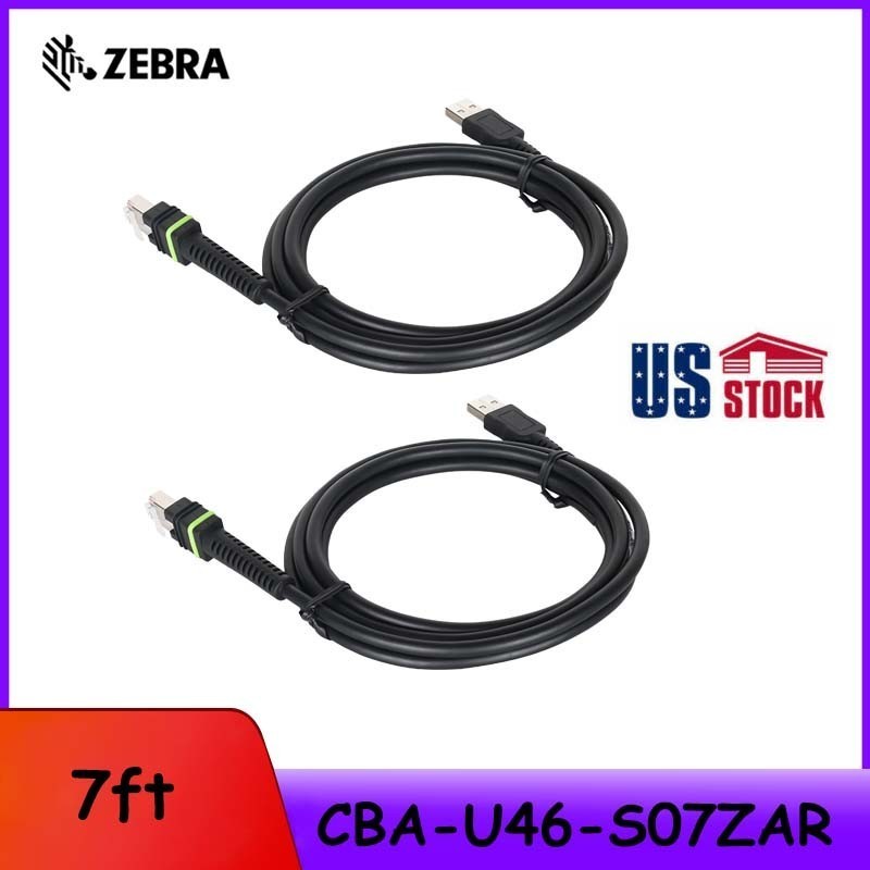 2PCS Original Zebra Data USB Cable for Barcode Scanner CBA-U46-S07ZAR