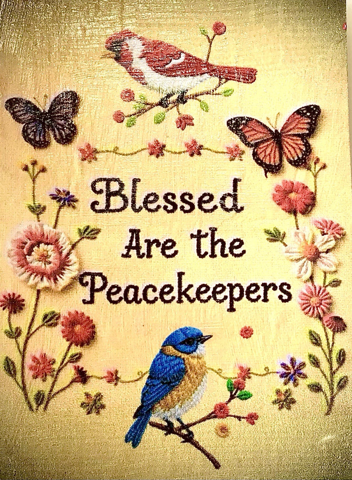 ACEO ATC Mini Art Card “Blessed Are The Peacekeepers” Vintage Sampler Style
