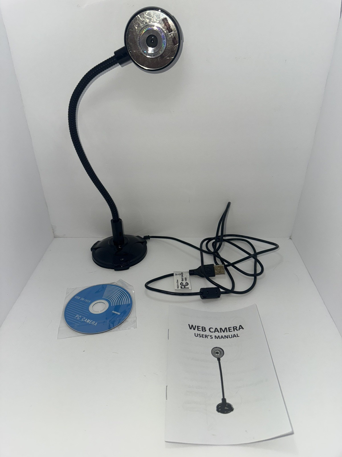USB 2.0 Webcam with Flexible Stand Black Silver Includes Setup Quick Guide